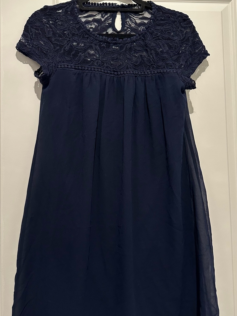 As U Wish Women's Navy Lace Yoke Chiffon Dress